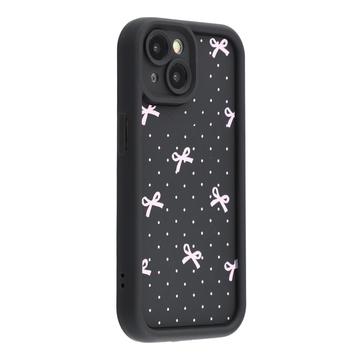 iPhone 14 Stylish Shockproof TPU Case with Raised Edges - Black / Polka Dot Bow