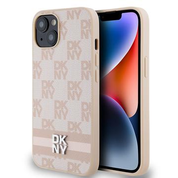 iPhone 15 DKNY Checkered Pattern and Stripe Case - Pink