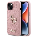 iPhone 15 Guess Fixed Glitter 4G Metal Logo Case - Pink