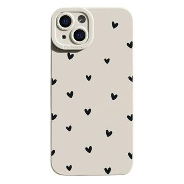 iPhone 15 Heart Pattern Slim TPU Case - White / Black