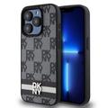 iPhone 15 Pro DKNY Checkered Pattern and Stripe Case - Black