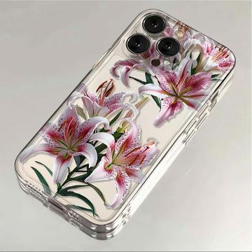 iPhone 15 Pro Floral Pattern TPU Case - Pink Lily