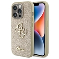 iPhone 15 Pro Guess Fixed Glitter 4G Metal Logo Case - Gold