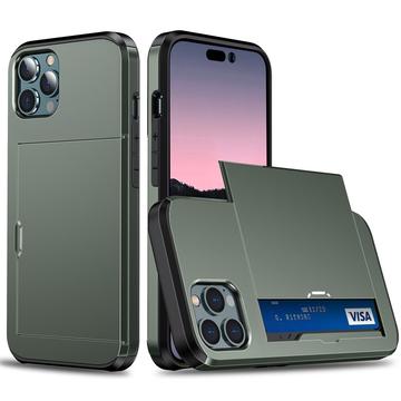 iPhone 15 Pro Hybrid Case with Sliding Card Slot - Army Green