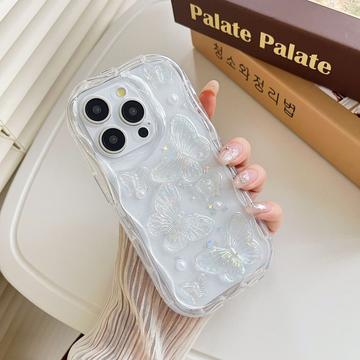 iPhone 15 Pro Max Butterfly and Pearl TPU Case - Transparent