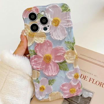 iPhone 15 Pro Max Wavy-Edge Oil-Painting TPU Case - Flowers