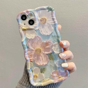 iPhone 15 Wavy-Edge Oil-Painting TPU Case - Flowers