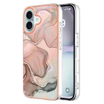 iPhone 16 Plus Marble Pattern Electroplated IMD TPU Case - Pink