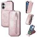 iPhone 16 Plus Zipper Pocket Vertical Flip Case