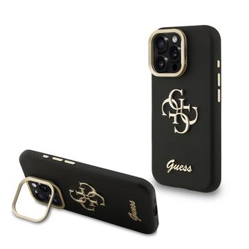 iPhone 16 Pro Guess Grained 4G Logo Stand Camera Frame Case - Black
