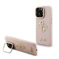 iPhone 16 Pro Guess Grained 4G Logo Stand Camera Frame Case - Pink