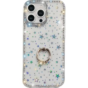 iPhone 16 Pro Max CrystalGlow Hybrid Case with Ring Holder - Stars / Transparent