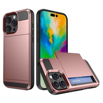 iPhone 16 Pro Max Hybrid Case with Slide Card Holder - Rose Gold