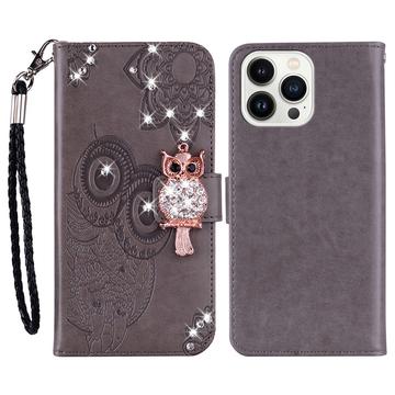 iPhone 16 Pro Max Owl Rhinestone Wallet Case