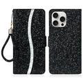 iPhone 16 Pro Max Stylish Glitter Wallet Case - Black
