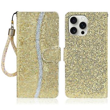 iPhone 16 Pro Max Stylish Glitter Wallet Case - Gold