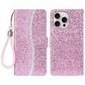 iPhone 16 Pro Max Stylish Glitter Wallet Case - Pink
