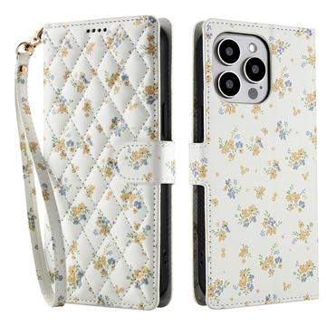 iPhone 16 Pro Rhombic Floral Wallet Case - Yellow Flowers