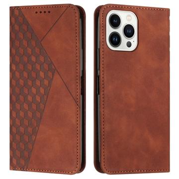 iPhone 16 Pro Rhombus Pattern Wallet Case with Magnetic Closure - Brown