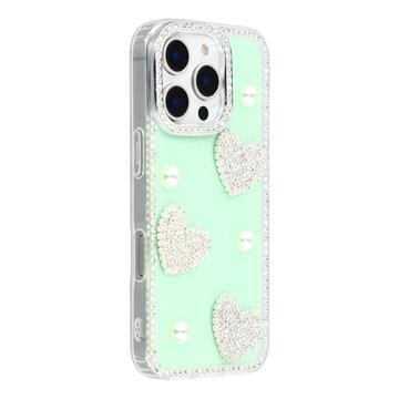 iPhone 16 Pro Sparkling Love and Pearl Hybrid Case - Green