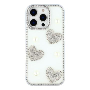 iPhone 16 Pro Sparkling Love and Pearl Hybrid Case - White