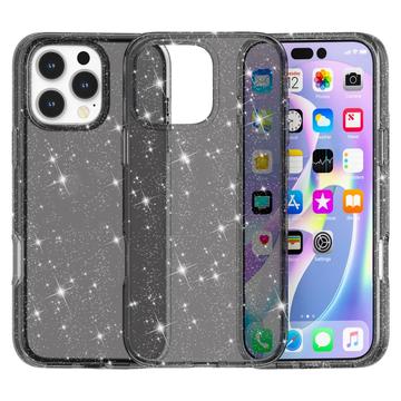 iPhone 16 Pro Stylish Glitter Series Hybrid Case - Black