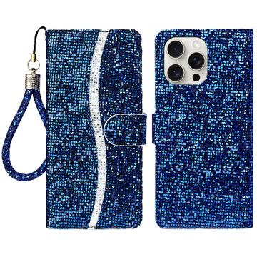 iPhone 16 Pro Stylish Glitter Wallet Case - Blue