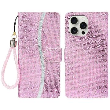 iPhone 16 Pro Stylish Glitter Wallet Case - Pink