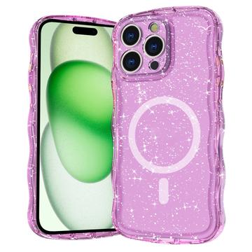 iPhone 16 Pro Wave-Edge Laser Glitter MagSafe Case - Translucent Pink