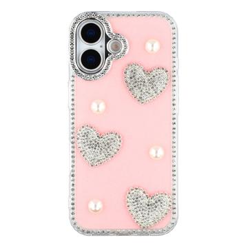 iPhone 16 Sparkling Love and Pearl Hybrid Case - Pink