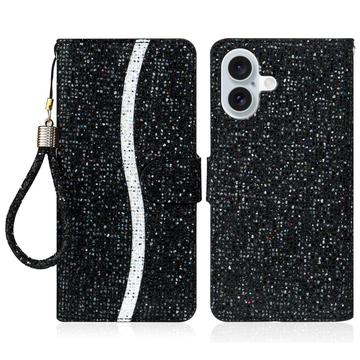 iPhone 16 Stylish Glitter Wallet Case - Black