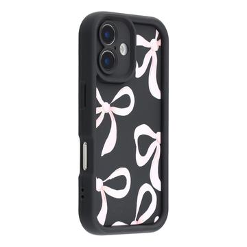 iPhone 16 Stylish Shockproof TPU Case with Raised Edges - Black / Big Bow