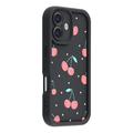 iPhone 16 Stylish Shockproof TPU Case with Raised Edges - Black / Cherries
