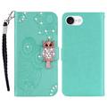 iPhone 16e Owl Rhinestone Wallet Case - Cyan