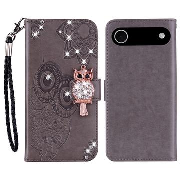 iPhone Air Owl Rhinestone Wallet Case - Grey