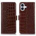 iPhone 17 Crocodile Series Wallet Leather Case with RFID - Brown