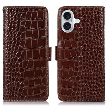 iPhone 17 Crocodile Series Wallet Leather Case with RFID - Brown