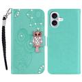 iPhone 17 Owl Rhinestone Wallet Case - Cyan