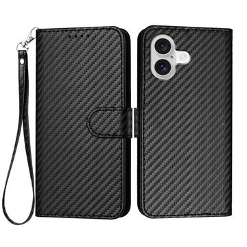 iPhone 17 Premium Wallet Case with Strap - Carbon Fiber Texture