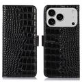 iPhone 17 Pro Crocodile Series Wallet Leather Case with RFID - Black