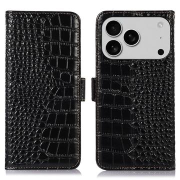 iPhone 17 Pro Crocodile Series Wallet Leather Case with RFID - Black