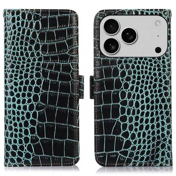 iPhone 17 Pro Crocodile Series Wallet Leather Case with RFID - Green