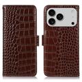 iPhone 17 Pro Max Crocodile Series Wallet Leather Case with RFID - Brown