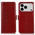 iPhone 17 Pro Max Crocodile Series Wallet Leather Case with RFID - Red