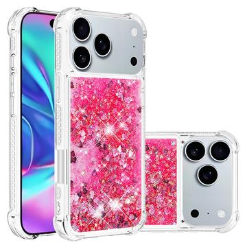 iPhone 17 Pro Max Glitter Quicksand TPU Case - Pink Hearts