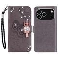 iPhone 17 Pro Max Owl Rhinestone Wallet Case - Grey