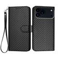 iPhone 17 Pro Premium Wallet Case with Strap - Carbon Fiber Texture