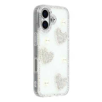 iPhone 17 Sparkling Love and Pearl Hybrid Case - White