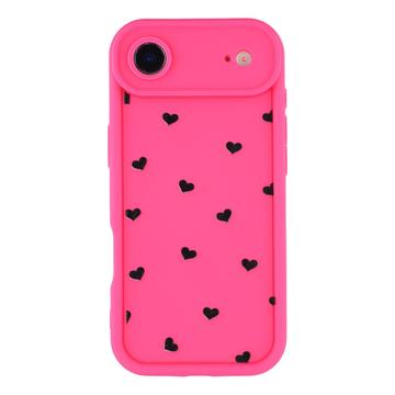 iPhone Air Heart Pattern Shockproof TPU Case with Raised Edges - Hot Pink