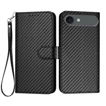 iPhone Air Premium Wallet Case with Strap - Carbon Fiber Texture